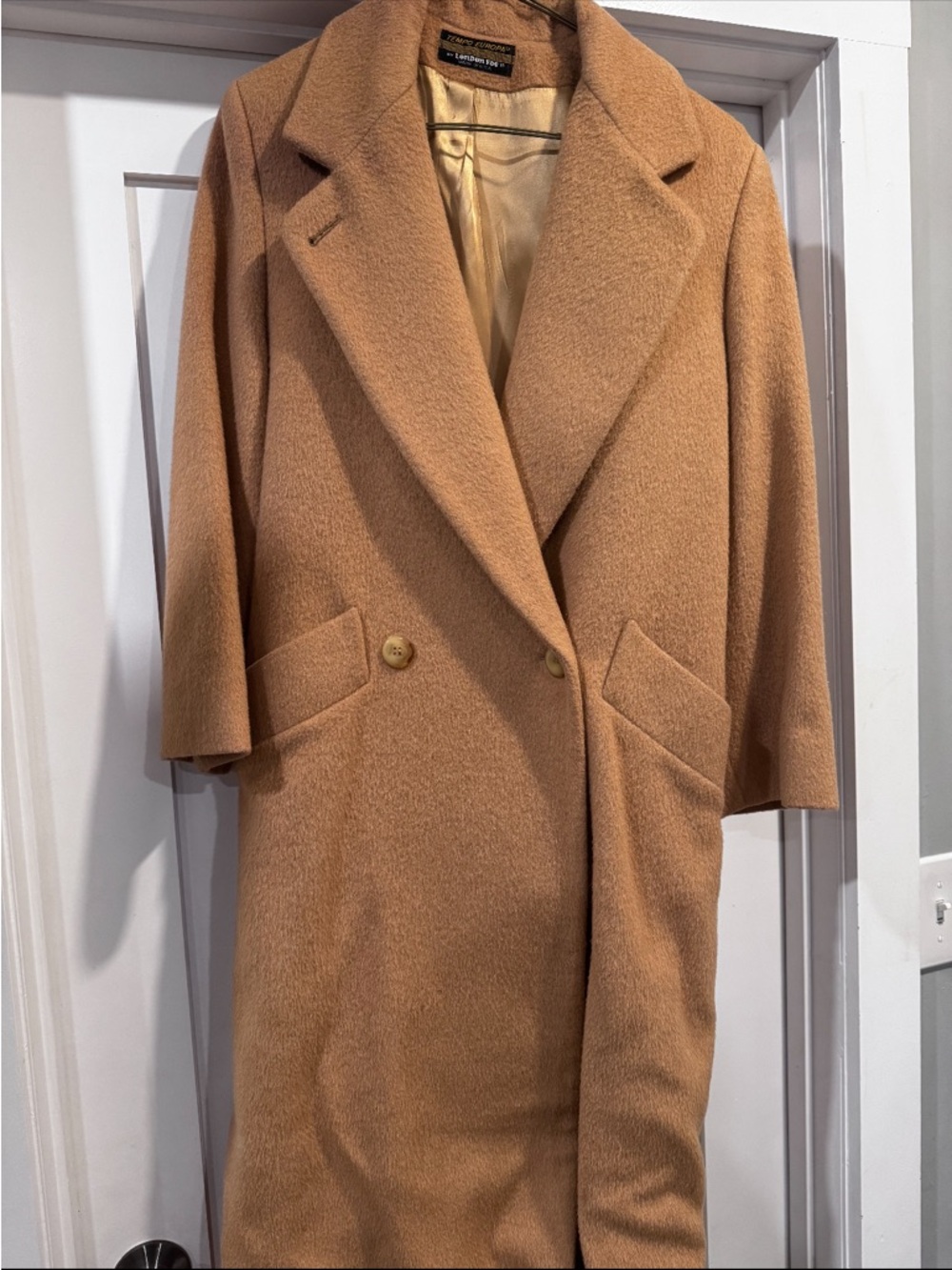 London Fog Camel Wool-Blend Double-Breasted Trench Coat